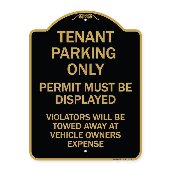 Tenant Parking Only Display Permit Violators Towed at Owner Expense, Black & Gold, BG-1824-22826